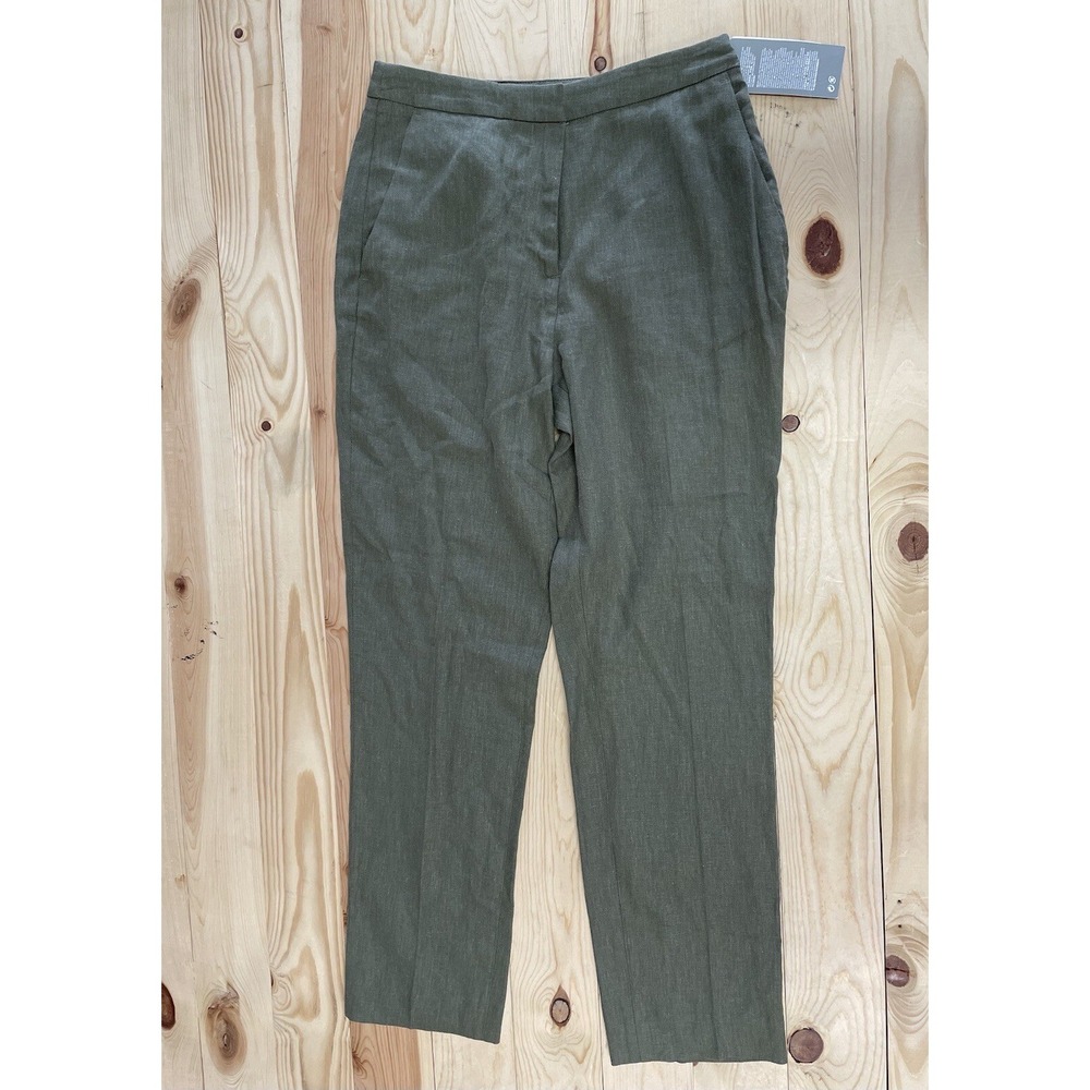NWT H+M Linen Blend Olive Green Pants 2 SI46